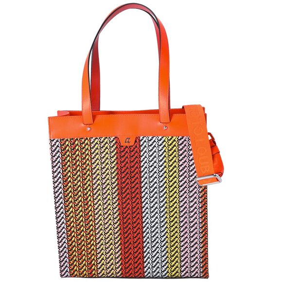 Christian Louboutin Louis Tote 1225327 Red Navy Multi Straw Leather Rubber - Picture 1 of 6